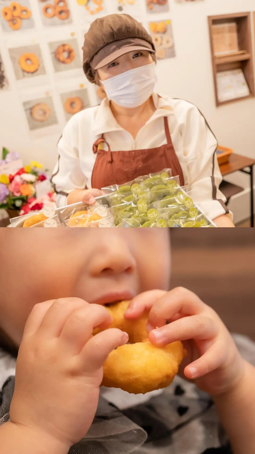 Marumi Kitchen Nico のドーナツを両手で頬張る子ども
